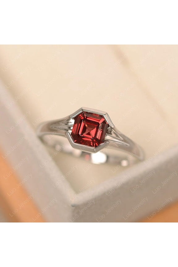 natural garnet ring 925 sterling silver solitaire engagement ring January birthstone red gemstone ring