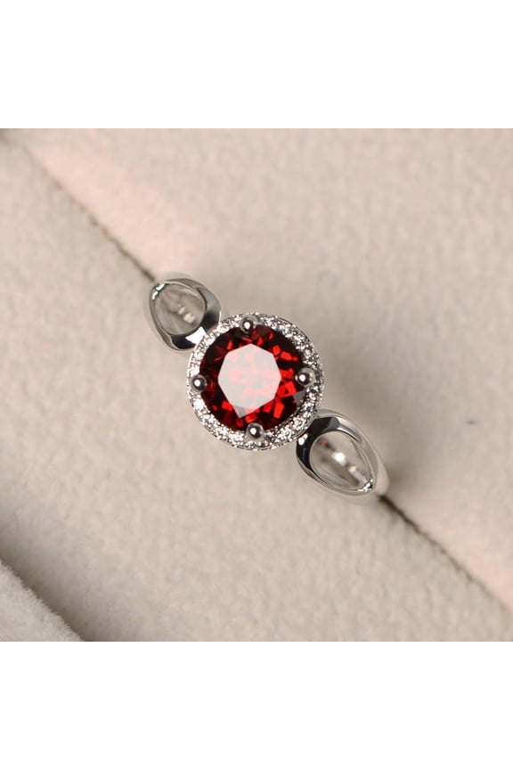 natural garnet ring 925 sterling silver solitaire engagement ring January birthstone red gemstone ring