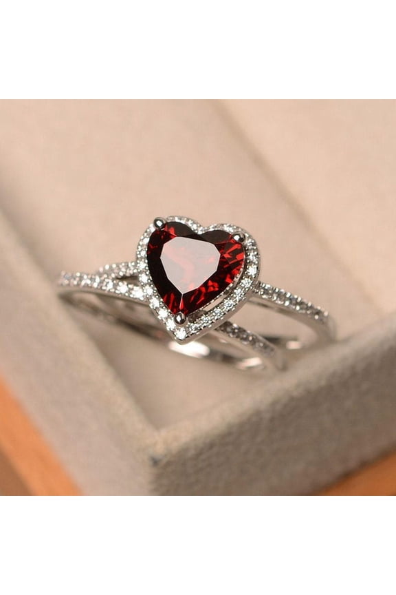 natural garnet ring 925 sterling silver solitaire engagement ring January birthstone red gemstone ring