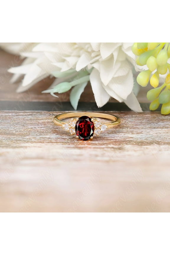 natural garnet ring 925 sterling silver solitaire engagement ring January birthstone red gemstone ring