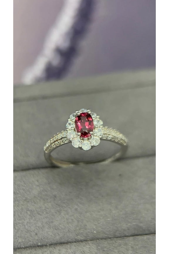 natural garnet ring 925 sterling silver solitaire engagement ring January birthstone red gemstone ring