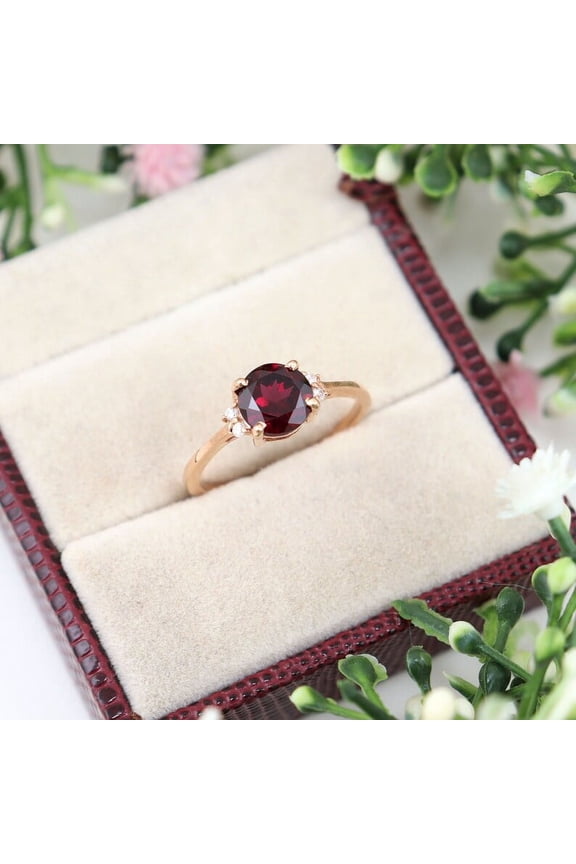 natural garnet ring 925 sterling silver solitaire engagement ring January birthstone red gemstone ring