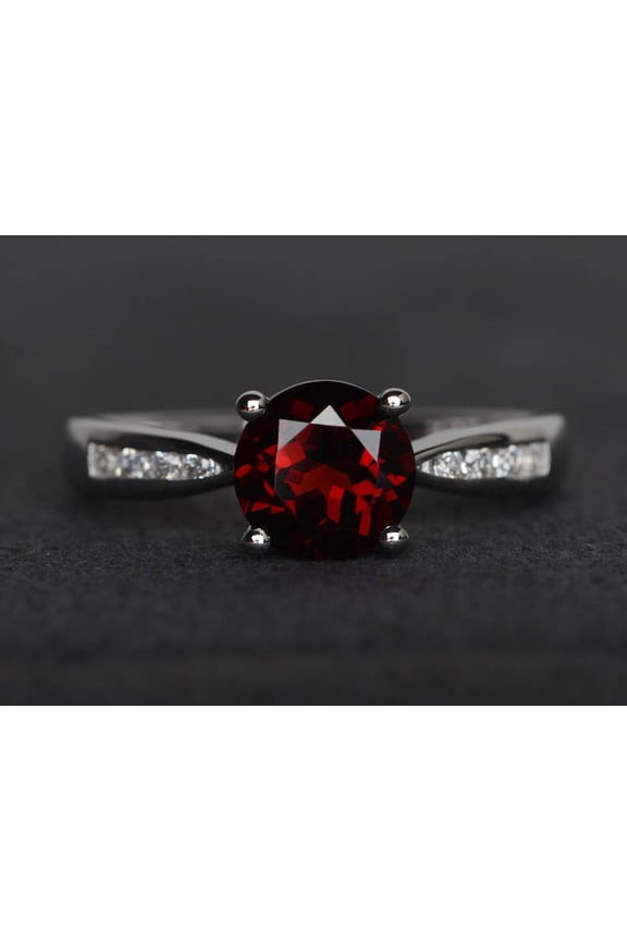 natural garnet ring 925 sterling silver solitaire engagement ring January birthstone red gemstone ring