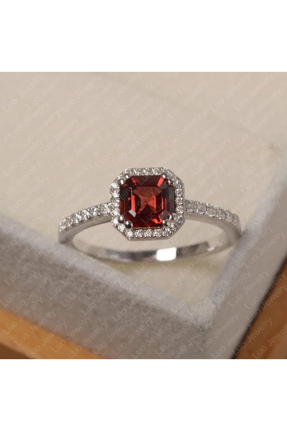 natural garnet ring 925 sterling silver solitaire engagement ring January birthstone red gemstone ring