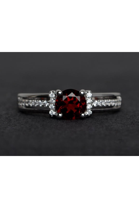natural garnet ring 925 sterling silver solitaire engagement ring January birthstone red gemstone ring