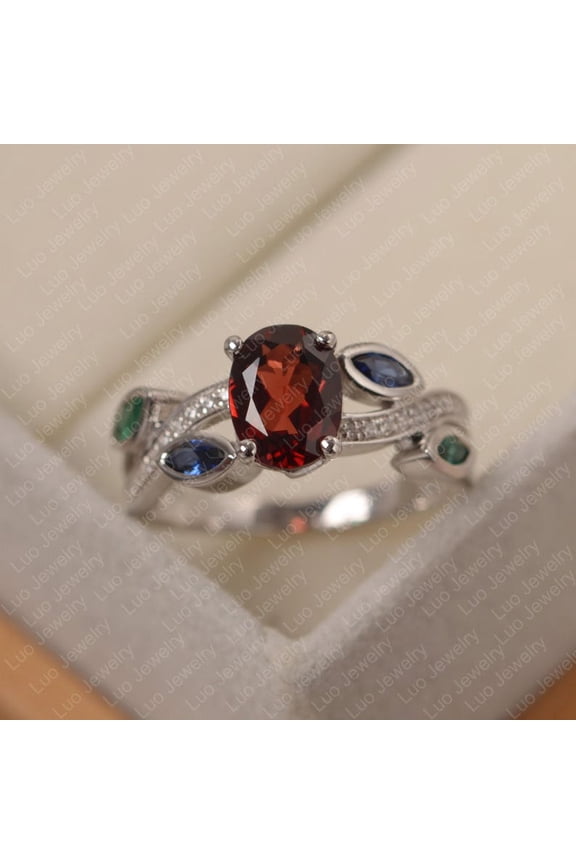 natural garnet ring 925 sterling silver solitaire engagement ring January birthstone red gemstone ring
