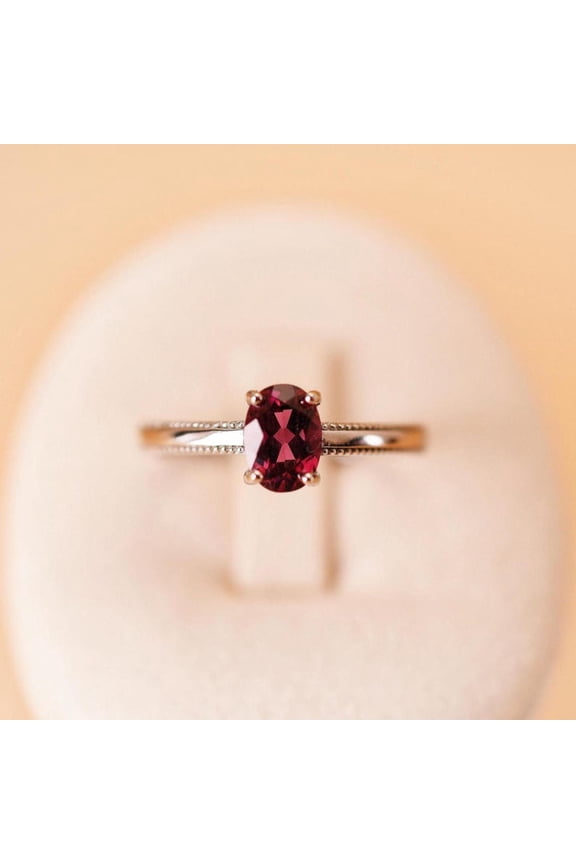 natural garnet ring 925 sterling silver solitaire engagement ring January birthstone red gemstone ring