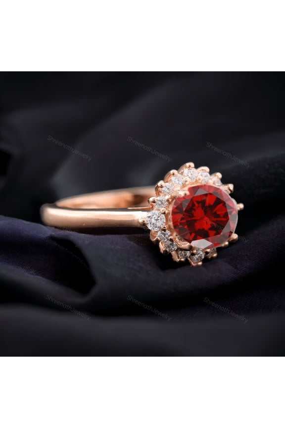 natural garnet ring 925 sterling silver solitaire engagement ring January birthstone red gemstone ring