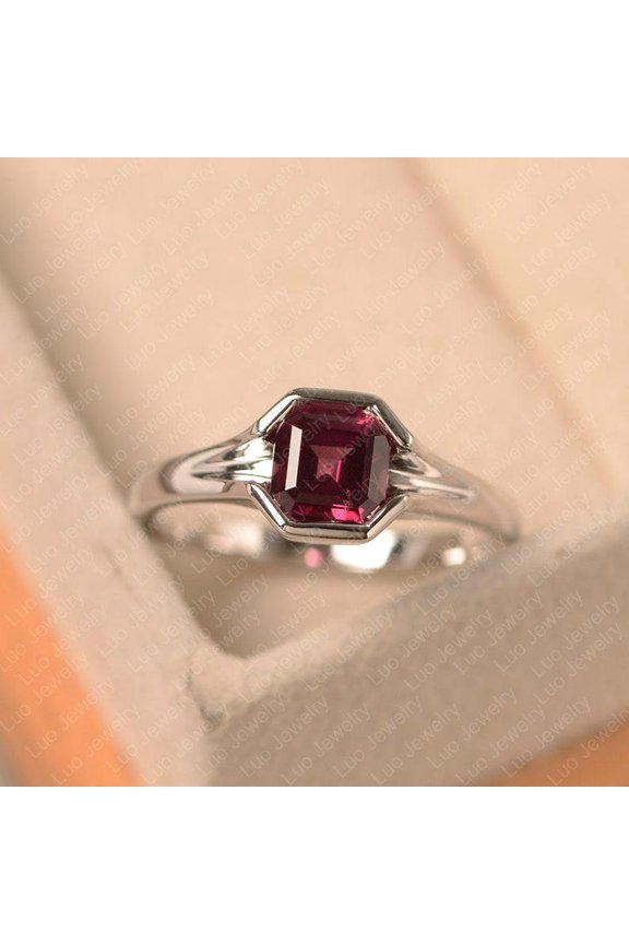 natural garnet ring 925 sterling silver solitaire engagement ring January birthstone red gemstone ring