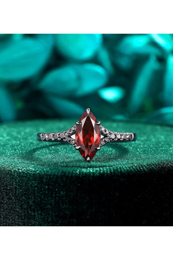 natural garnet ring 925 sterling silver solitaire engagement ring January birthstone red gemstone ring
