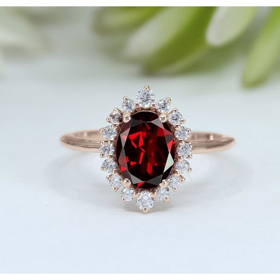 natural garnet ring 925 sterling silver solitaire engagement ring January birthstone red gemstone ring