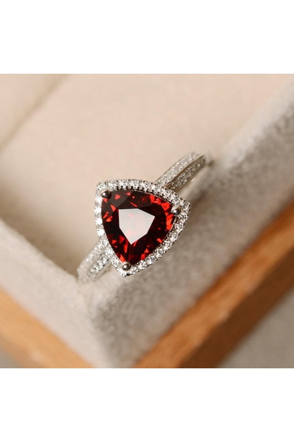 natural garnet ring 925 sterling silver solitaire engagement ring January birthstone red gemstone ring