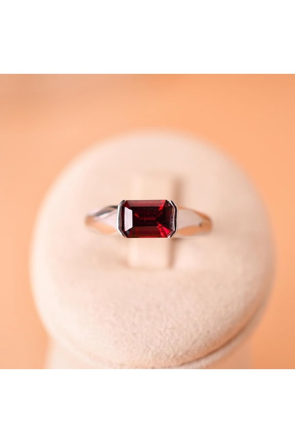 natural garnet ring 925 sterling silver solitaire engagement ring January birthstone red gemstone ring