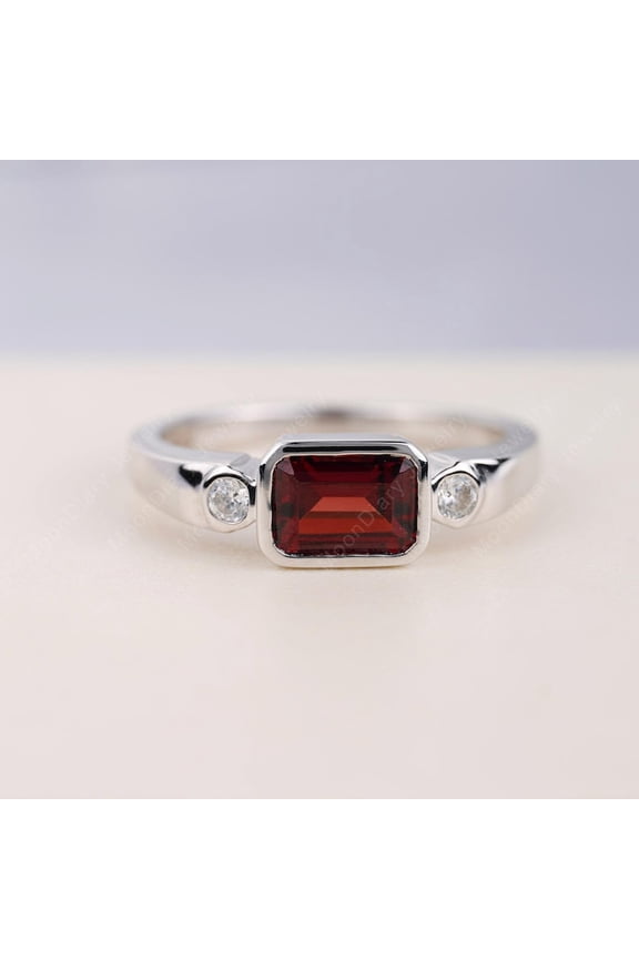 natural garnet ring 925 sterling silver solitaire engagement ring January birthstone red gemstone ring