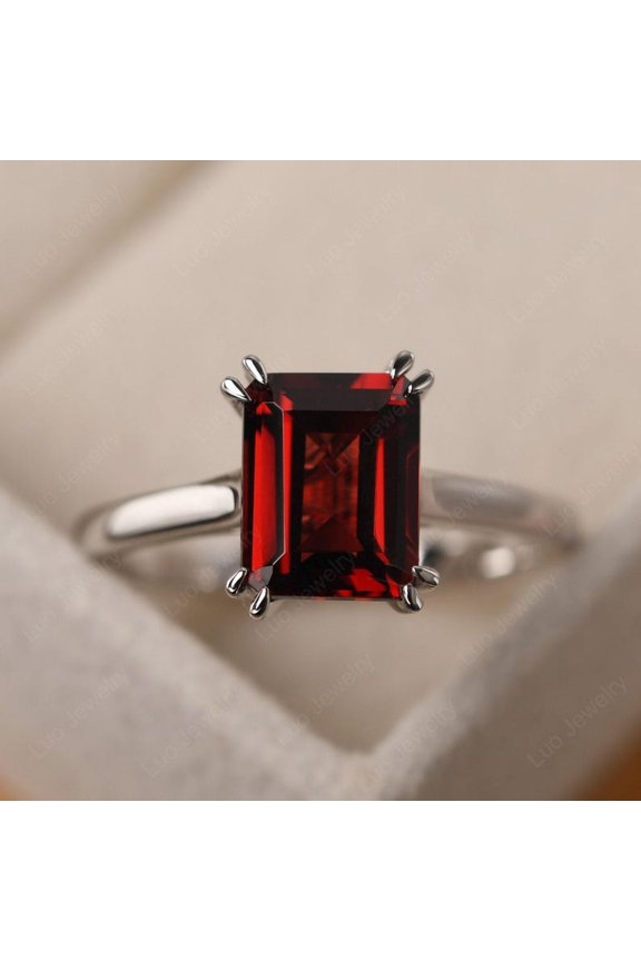 natural garnet ring 925 sterling silver solitaire engagement ring January birthstone red gemstone ring