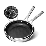 naturepan 3-Ply Hybrid Diamond-Titanium Ceramic Nonstick Frying Pan Set, 2-Piece 9.5  & 11 , Stainless Steel Pan, Dishwasher Safe & Oven Safe