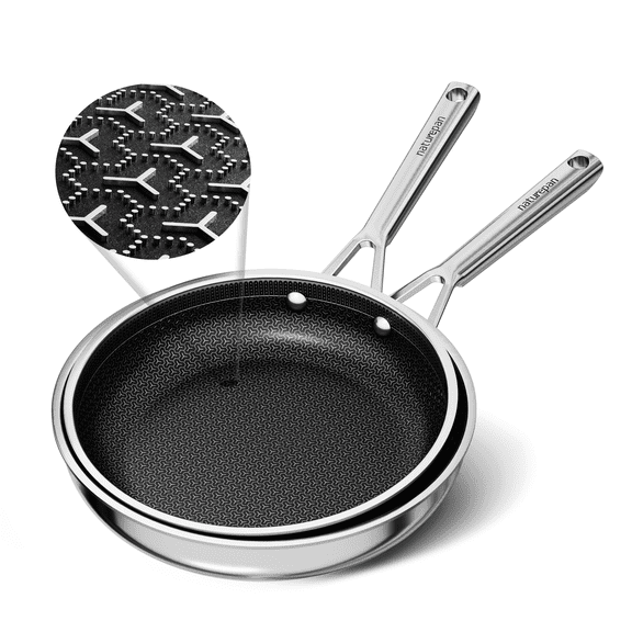 naturepan 3-Ply Hybrid Diamond-Titanium Ceramic Nonstick Frying Pan Set, 2-Piece (9.5” & 11”), Stainless Steel Pan, Dishwasher Safe & Oven Safe