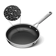 naturepan 9.5 Inch 3-Ply Hybrid Ceramic Frying Pan, Diamond-Titanium Nonstick Stainless Steel Pan, Hexagon Surface, Dishwasher Safe & Oven Safe