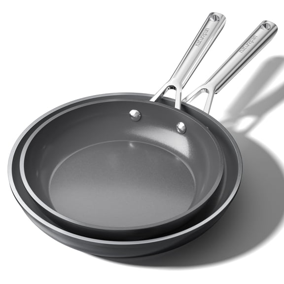naturepan Diamond-Titanium Ceramic Nonstick Frying Pan Set, 2-Piece (9.5” & 11”), Dishwasher/Oven Safe for All Stovetops, Gray