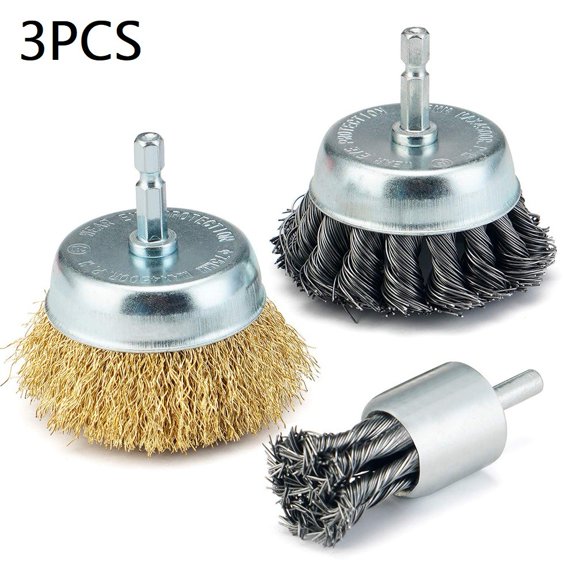 navestar 3Pc/Set Rotary Tools Wire Brush End Brush 3Pcs 3Inch/1Inch Gold Set Silver Steel
