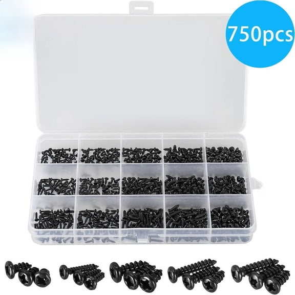 navestar 750Pcs Black Pan Head Self Tapping Screw Assortment for Phillips Drive Various Sizes M1.7 To for M3 with Storage Box