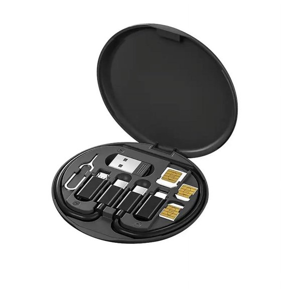 navor 60W USB-C/USB-A/Micro-USB/Charging Cable Kit Slim Travel Organizer Storage Box, Sim Eject Pin, Phone Bracket, Sim Slots, Multi Charging Adapters Compatible for iPhone, Samsung, Tesla 3/Y & more