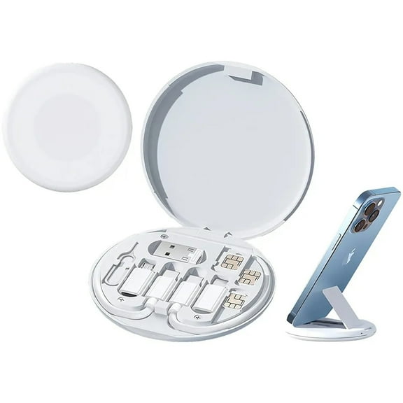 navor 60W USB-C/USB-A/Micro-USB/Charging Cable Kit Slim Travel Organizer Storage Box, Sim Eject Pin, Phone Bracket, Sim Slots, Multi Charging Adapters Compatible for iPhone, Samsung, Tesla 3/Y & more