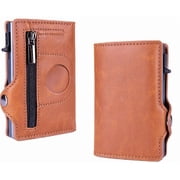 navor Leather Pop-Up Wallet with AirTag Holder, RFID Blocking Slim Bi-Fold Card Holder for Men & Women, 10-12 Card Capacity, Zipper Coin Pocket, Cash Slot