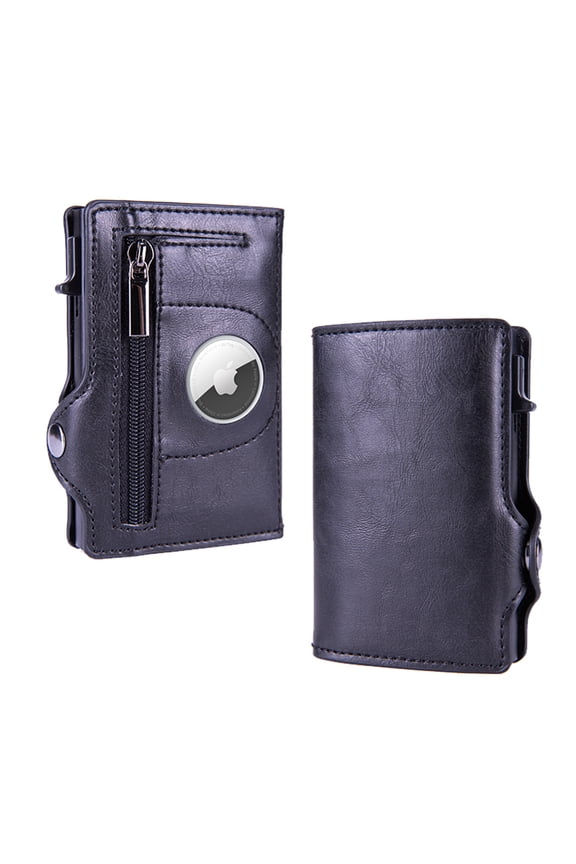 Leather Pop-up Wallet with AirTag Holder, RFID Blocking, Card Holder with 1-8 Card Capacity, Slim Wallet with 1 Coin Pocket, 2 Extra Card slots, 1 Cash Slot for Men & Women -Black