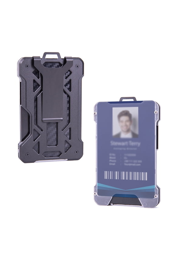 Minimalist Wallet with 1 Clear Window ID Badge Holder, Money Clip, RFID Blocking Front Pocket Metal Wallet, Slim Credit/Business Card Holder Holds up to 15 Cards for Men and Women -Black