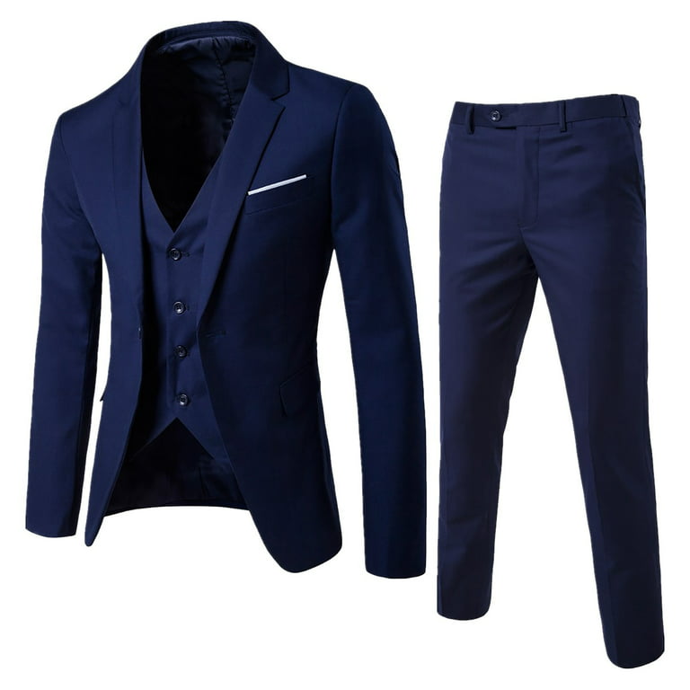 Navy Blue Striped Mens Suit Slim Fit Tuxedos Groom Business Party