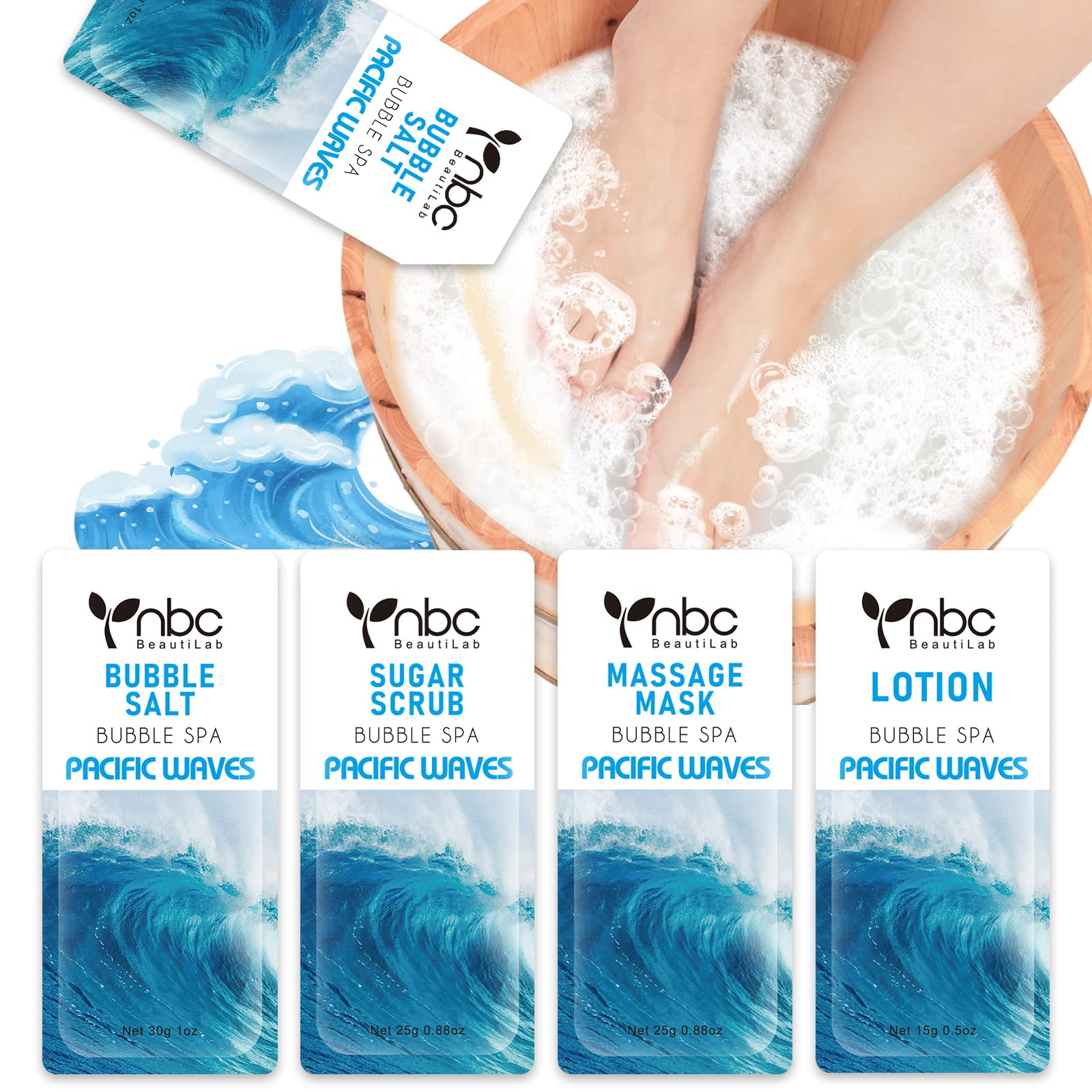 nbc BeautiLab Pedicure Kit Foot Soak Set Bubble Salt, Sugar Scrub