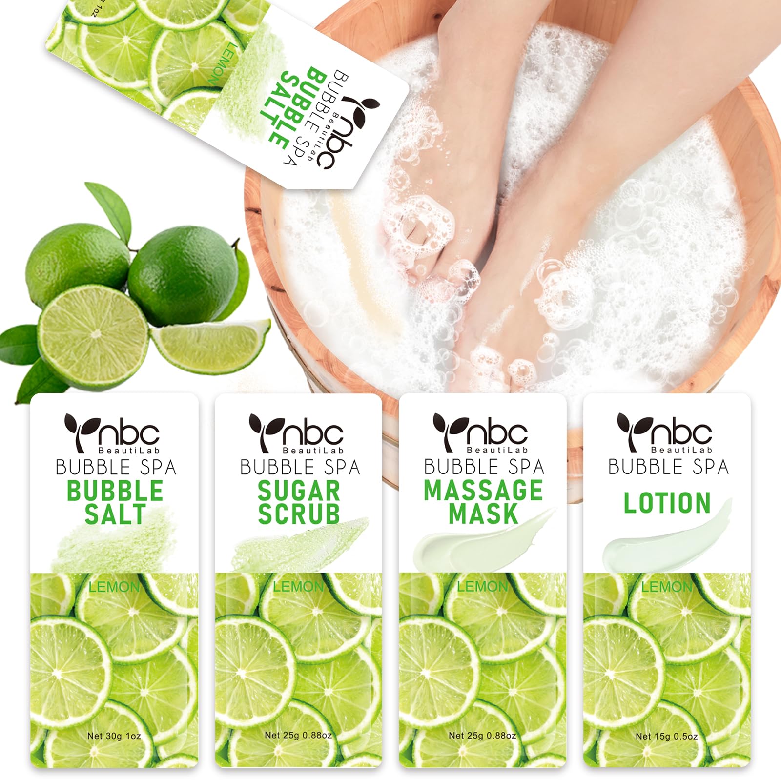 nbc BeautiLab Pedicure Kit Foot Soak Set Bubble Salt, Sugar Scrub