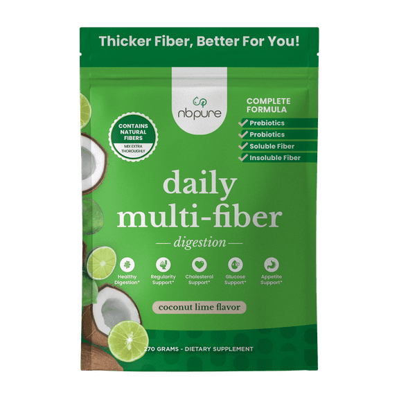 NBPure Daily Multi-Fiber Powder with Soluble and Insoluble Fiber and Pre and Probiotics, Coconut Lime, 45 Servings