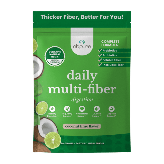 nbpure Daily Multi-Fiber Powder with Soluble and Insoluble Fiber and Pre and Probiotics, Coconut Lime, 45 Servings