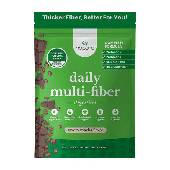 nbpure Daily Multi-Fiber Powder with Soluble and Insoluble Fiber and Pre and Probiotics, Savory Mocha, 45 Servings