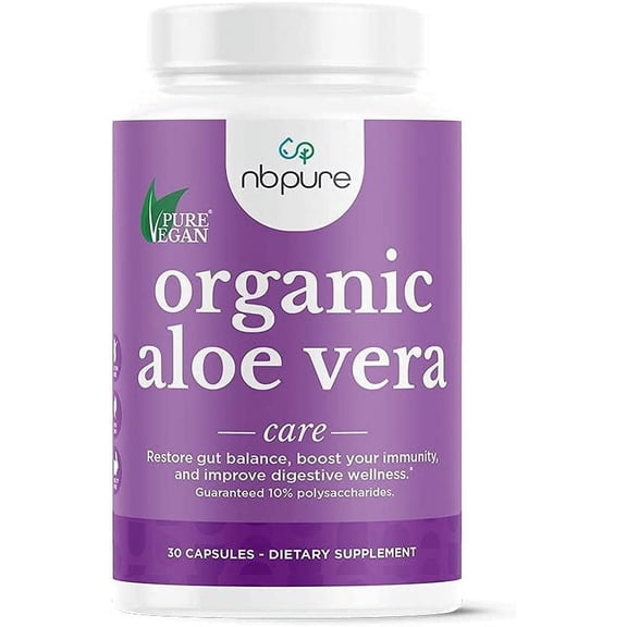 NBPure Organic Aloe Vera, Restore Gut Balance, Immunity Support and Digestive Wellness, 30 Vegan Capsules