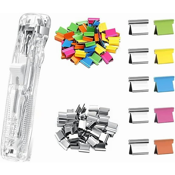 1 Pc Clear Clam Clip Dispenser with 50 Colorful Metal Refill Clips & 50 Silver Metal Refill Clips, Portable Paper Clam