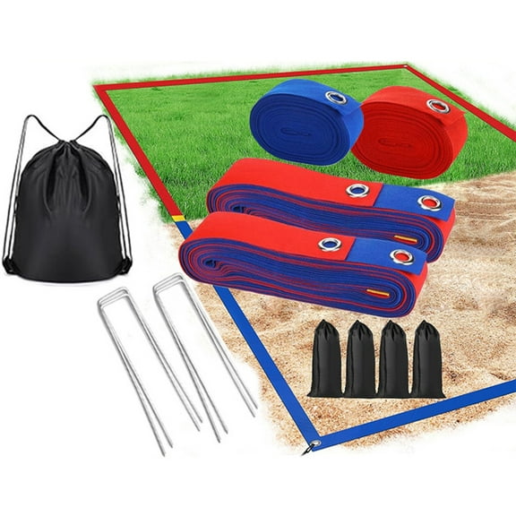 16m/52ft Volleyball Court Boundary Line Kit - Portable Polyester Webbing with Sandbags & Pins - Quick Setup for Beach/Outdoor Training - Includes Drawstring Storage Bag