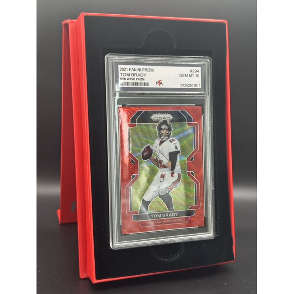 Collectible 2021 PANINI PRIZM FOOTBALL CARD #294 TOM BRADY TAMPA BAY BUCCANEERS RARE RUBY WAVE PRIZM PROFESSIONALLY GRADED GEM MINT PTA 10