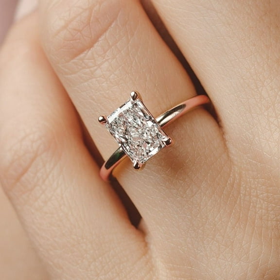 &nbsp;2ctw Radiant Cut Moissanite Diamond Engagement Ring 10K Gold Simple Solitaire Ring for Her