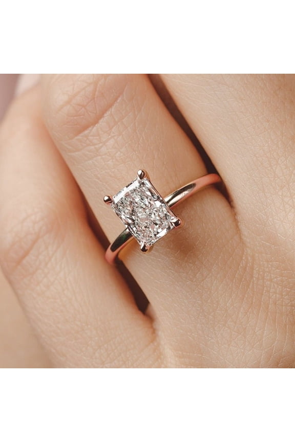  2ctw Radiant Cut Moissanite Diamond Engagement Ring 10K Gold Simple Solitaire Ring for Her