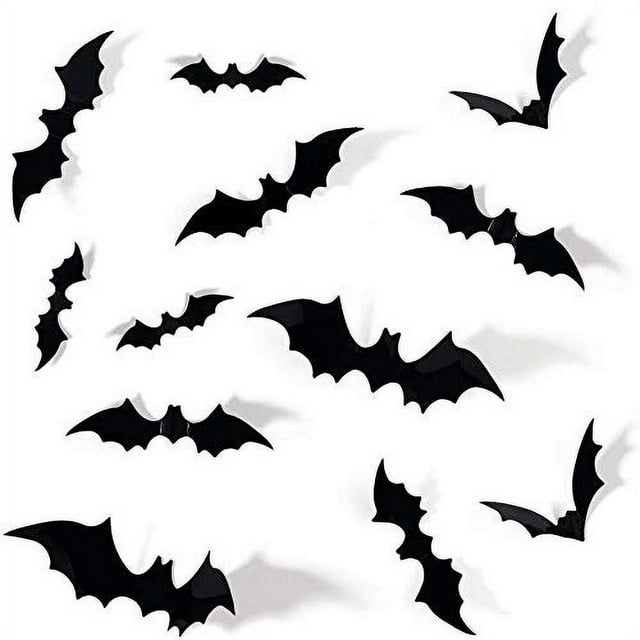 &nbsp;3D Scary Bats Wall Decal, Halloween Decoration Bats Wall Stickers, Bats Wall Decoration, 48pcs Black 3D DIY PVC Bat Wall Sticker Decal, Bats Wall Decal for Walls, Window, Screens, Mirror