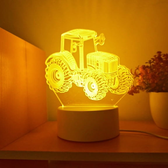 3D Tractor Night Light, USB Powered Modern Farmhouse Decor, Illusion LED Lamp for Bedroom & Home, Kids Room & Man Cave Gift