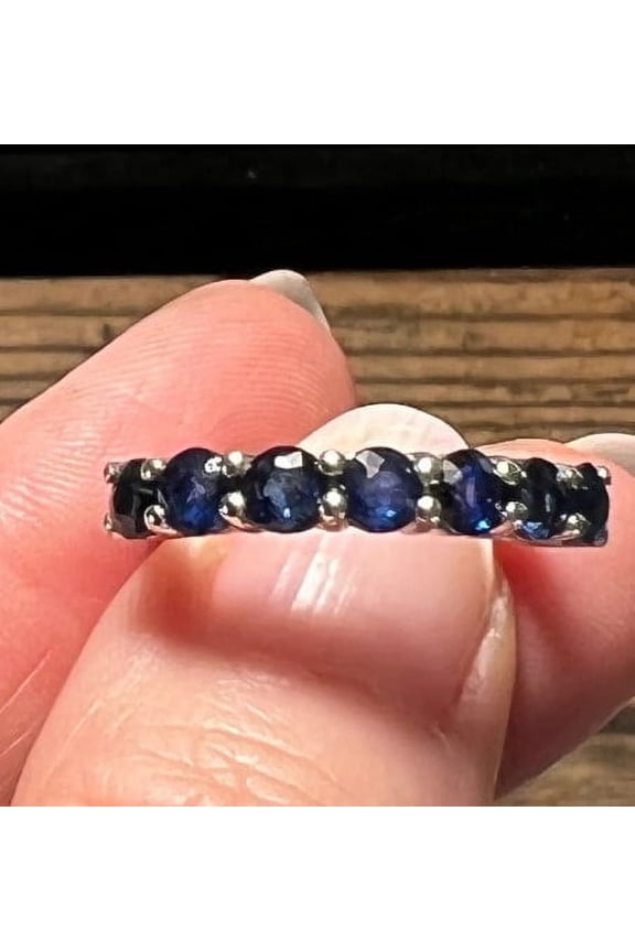  3mm Blue Sapphire Half Eternity Ring - Stacking Ring -Wedding Band, Valentine's Day Gift, Gift For Her, Half Eternity Band , Statement Band For Her.