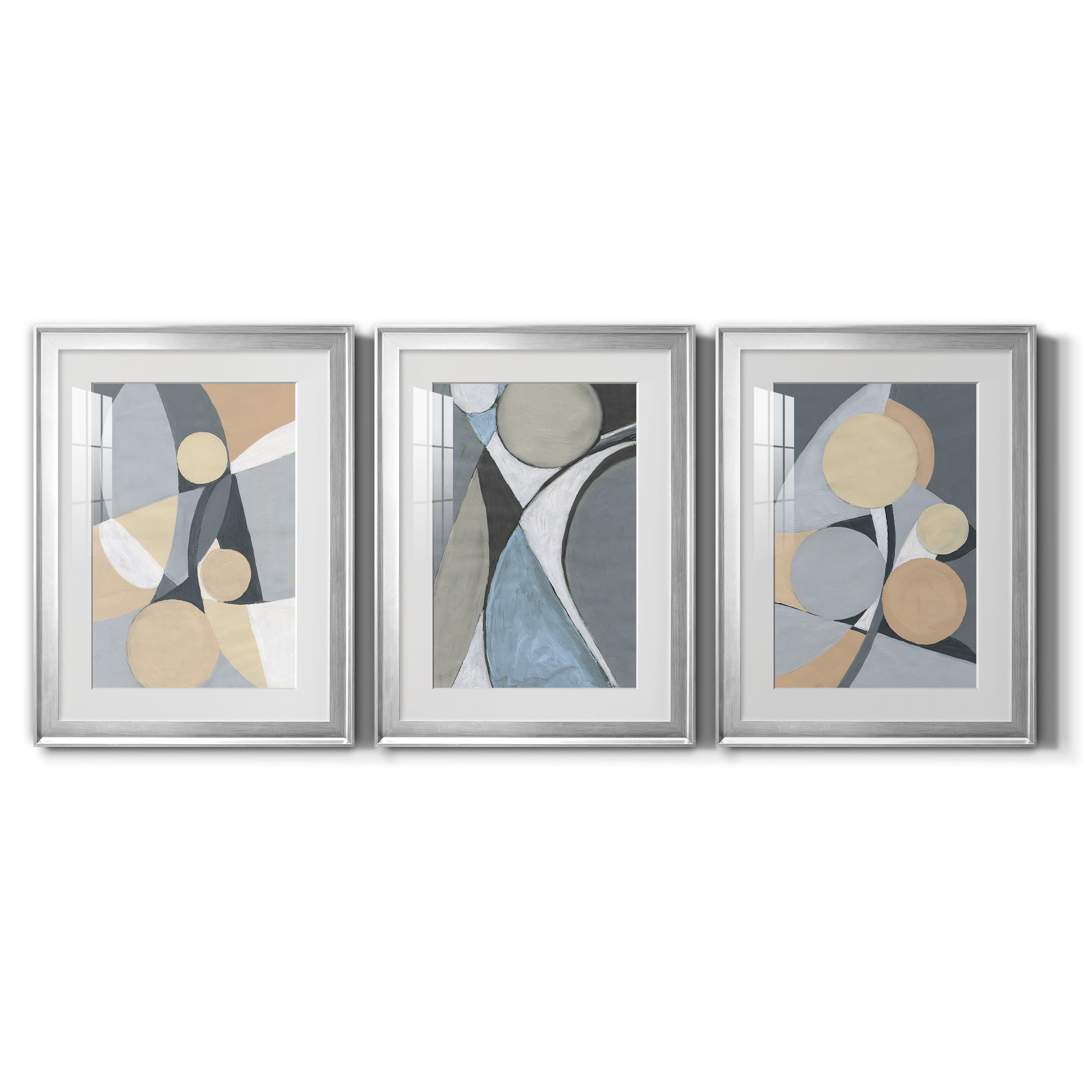 &nbsp;A Soft Jeweled Geometric II Premium Framed Prints Set of 3 - Ready to Hang - 18 x 24 Each - Silver Frame