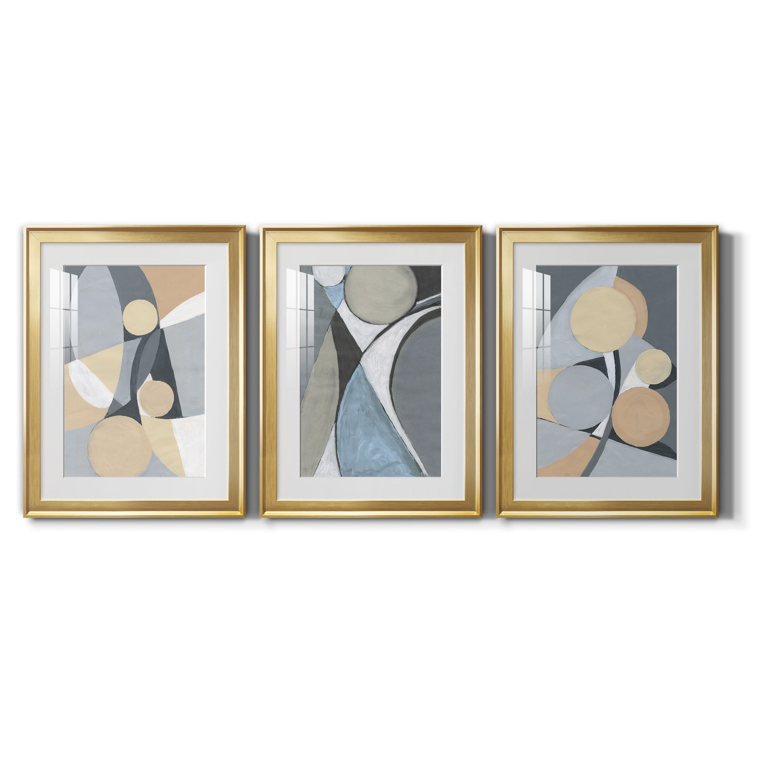 &nbsp;A Soft Jeweled Geometric II Premium Framed Prints Set of 3 - Ready to Hang - 22 x 30 Each - Gold Frame
