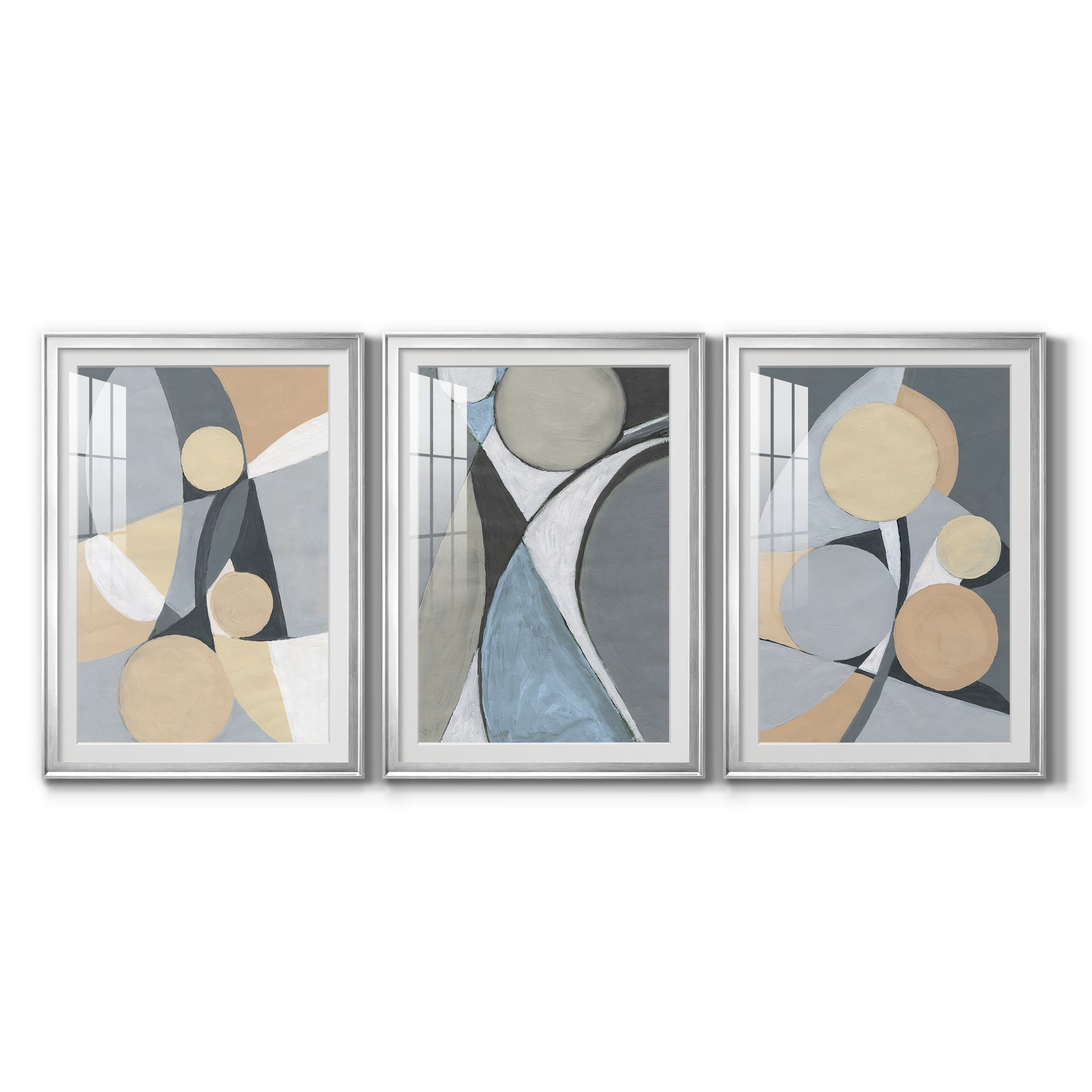 &nbsp;A Soft Jeweled Geometric II Premium Framed Prints Set of 3 - Ready to Hang - 26.5 x 36.5 Each - Silver Frame