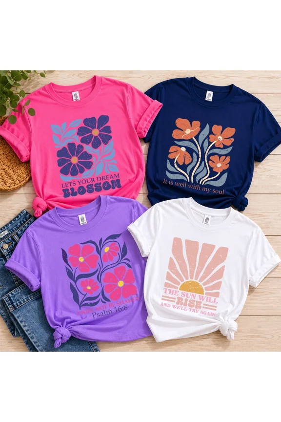 Christian Faith Shirt for Women, Boho Floral Wildflower Cotton Tee, Faith Gift for Her, Short Sleeve Crewneck, Regular & Plus Size, S-5XL