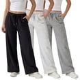 thumbnail image 1 of &nbsp;Common Stitch Women's Wide Leg Fleece Sweatpants, 3-Pack, Deep Pockets, Elastic Drawstring Waist,, 1 of 1